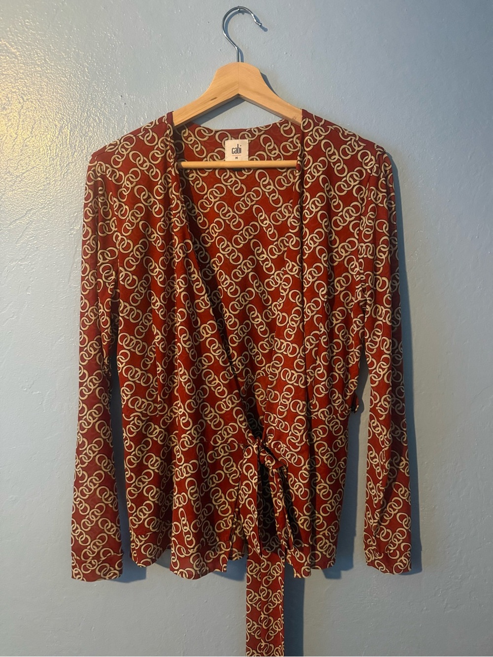 Cabi Rust Red Printed Wrap Cardigan